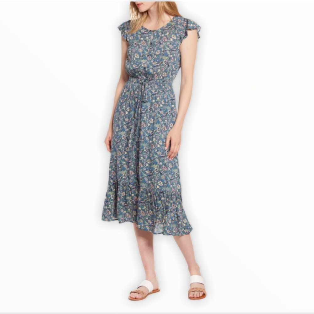 LUCKY BRAND Floral Midi Dress Green Multi Sz XL